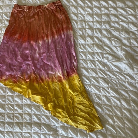 Young fabulous and broke tye dye satin asymmetrical ombré midi skirt - Picture 2 of 6